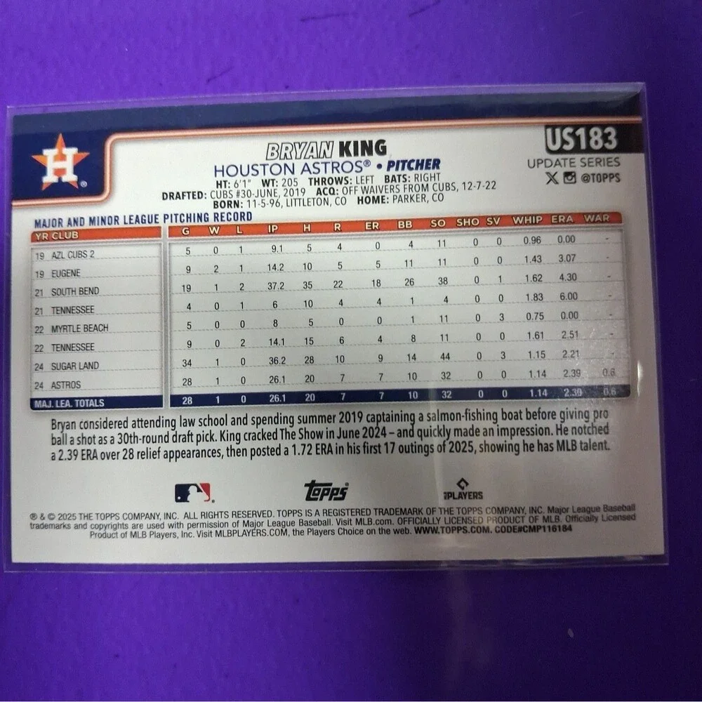 2025 Topps Update Series - Bryan King #US183 (RC)